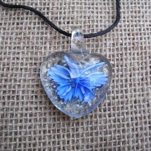 Glow in the Dark Murano Glass Butterfly Heart Pendant Necklace